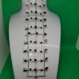 OOAK silver ladies 2" wide bracelet with amethyst color stones artisan 6 1/4"